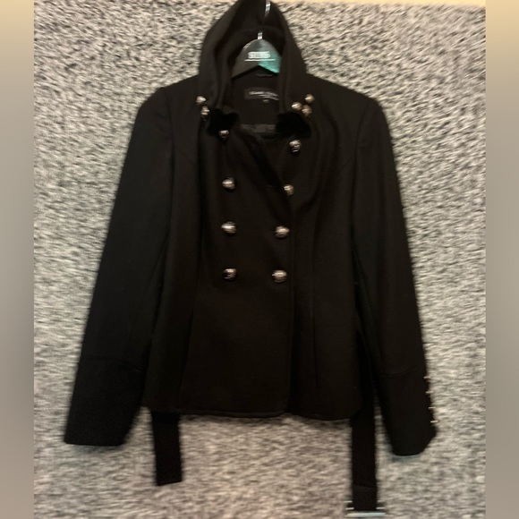 Black Rivet Pea Coat Jacket SZ Small Very Unique Buttons Military Style - Picture 3 of 12